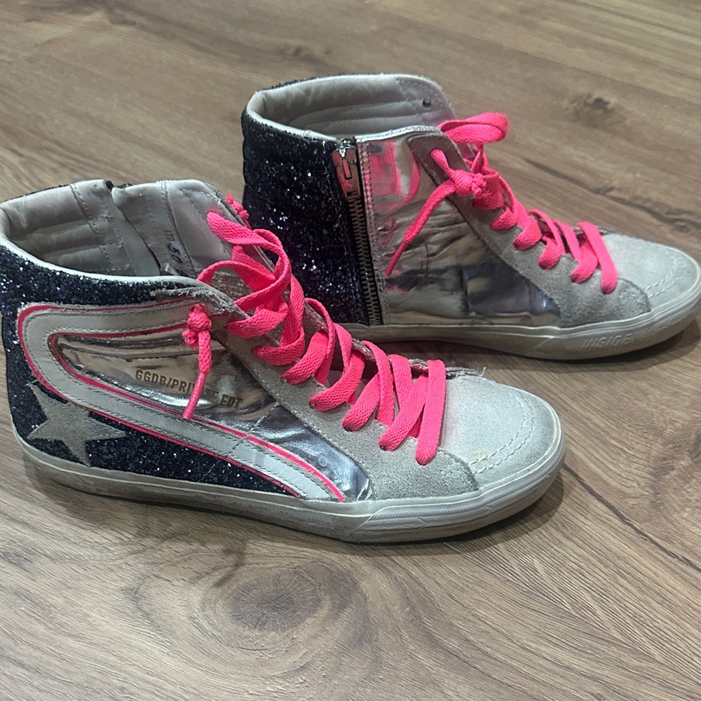 Golden Goose limited SLIDE Gray and Pink High-Top Sneakers 50/280 - Picture 3 of 14